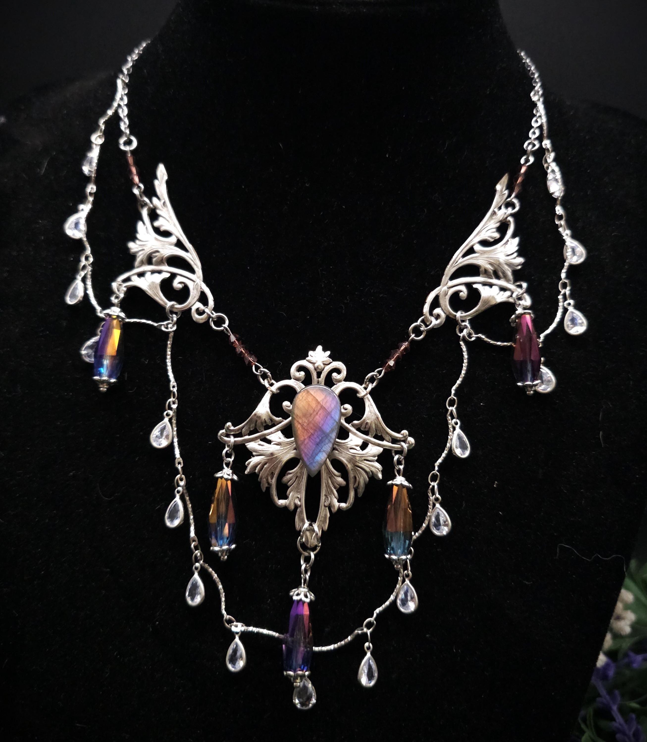 Regenbogen Labradorit Halskette ~ Art Nouveau Fantasy Collier ~ Fantasy Accessoire