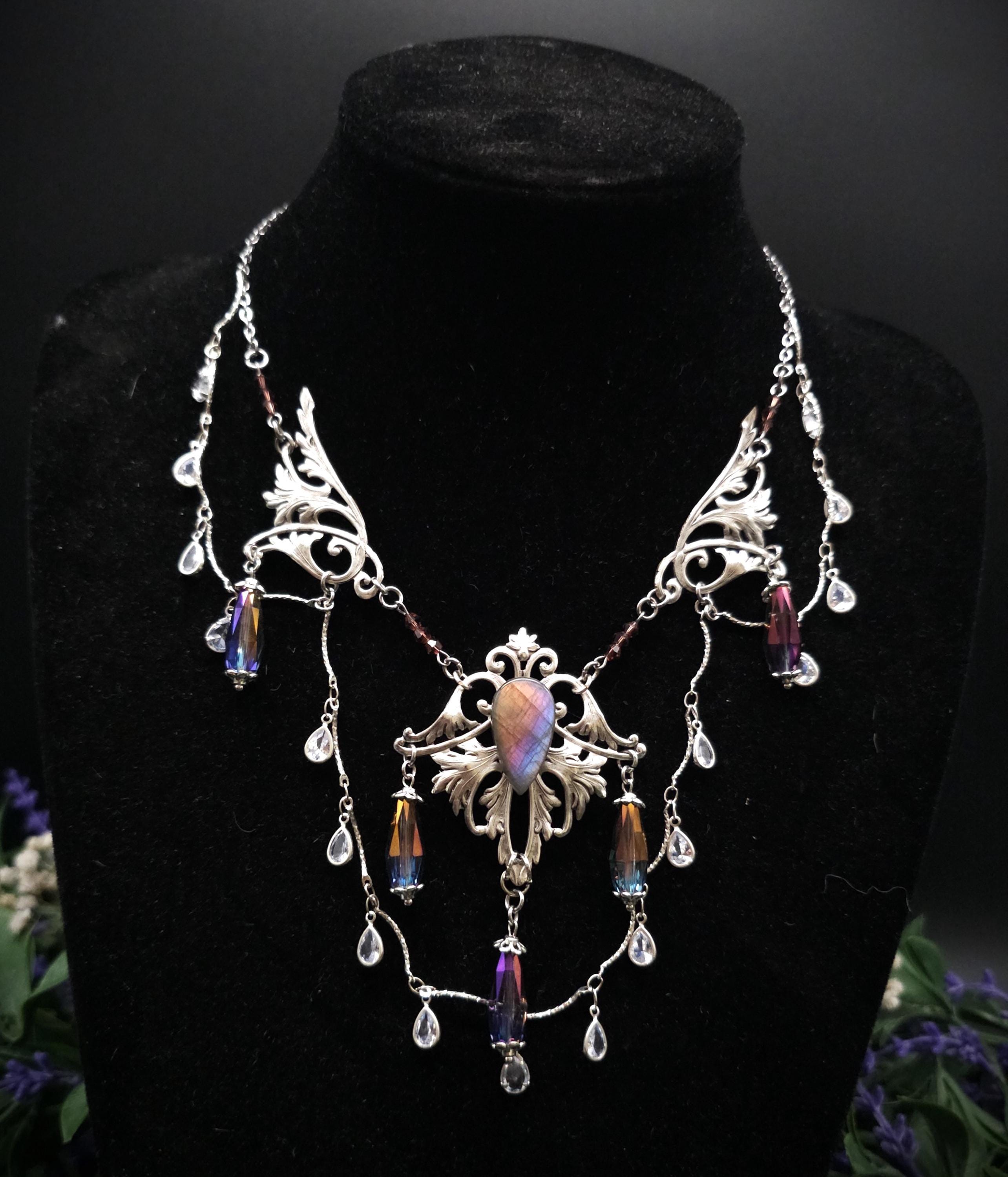 Regenbogen Labradorit Halskette ~ Art Nouveau Fantasy Collier ~ Fantasy Accessoire