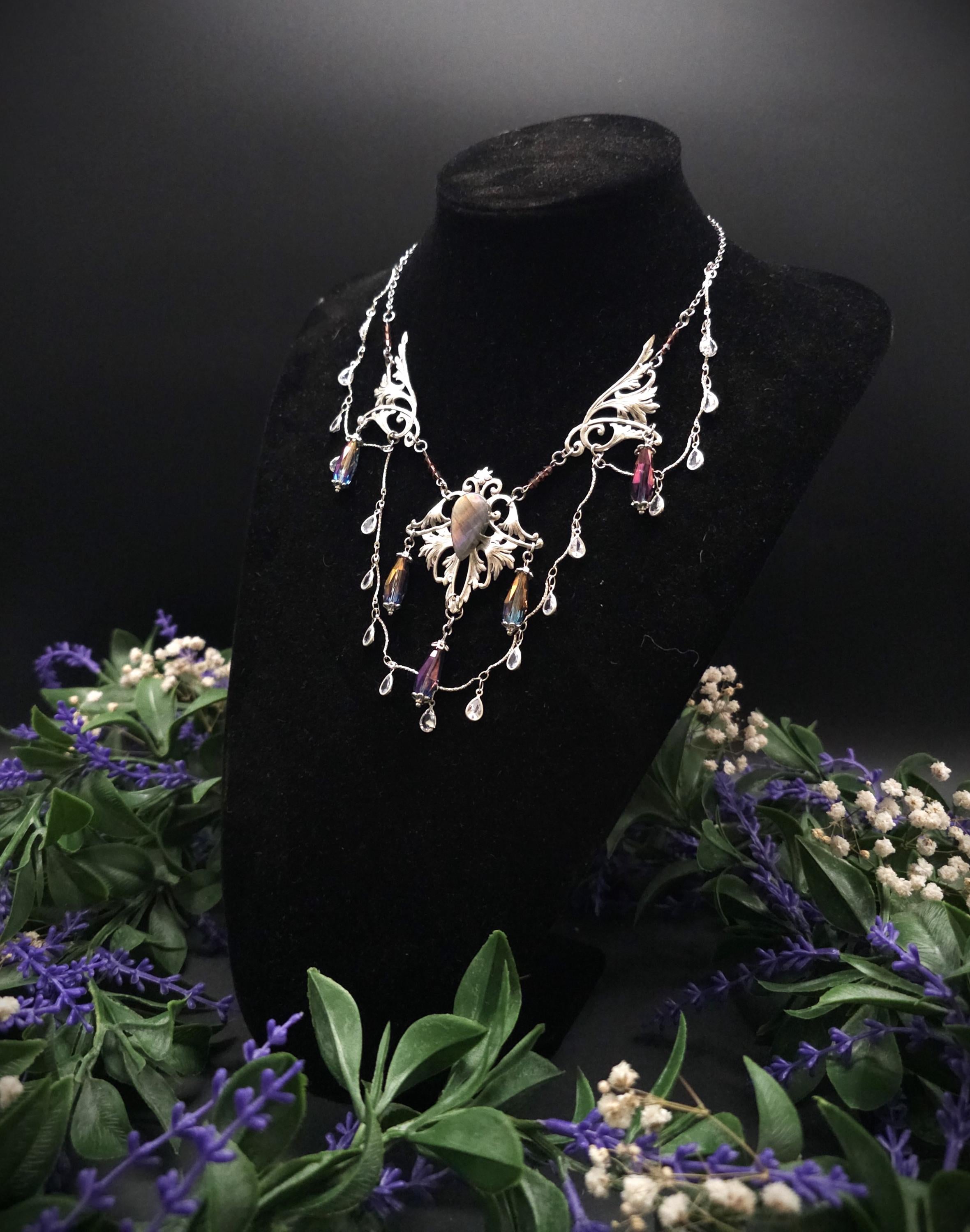 Regenbogen Labradorit Halskette ~ Art Nouveau Fantasy Collier ~ Fantasy Accessoire