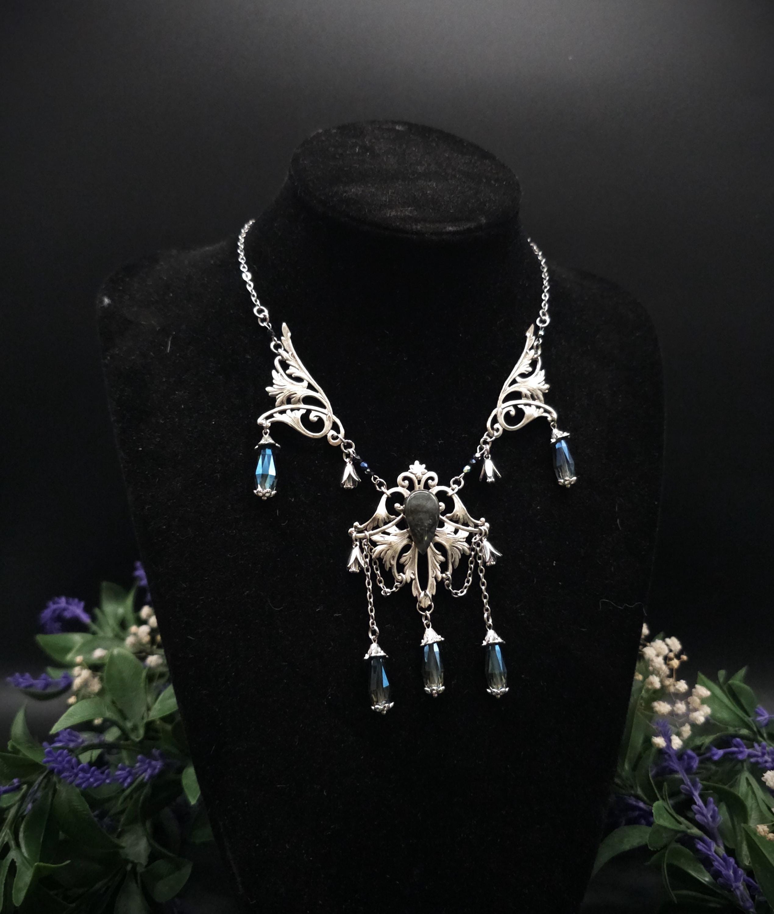 Dunkelblauer Labradorit Halskette ~ Art Nouveau Fantasy Schmuck ~ Hochzeitsschmuck