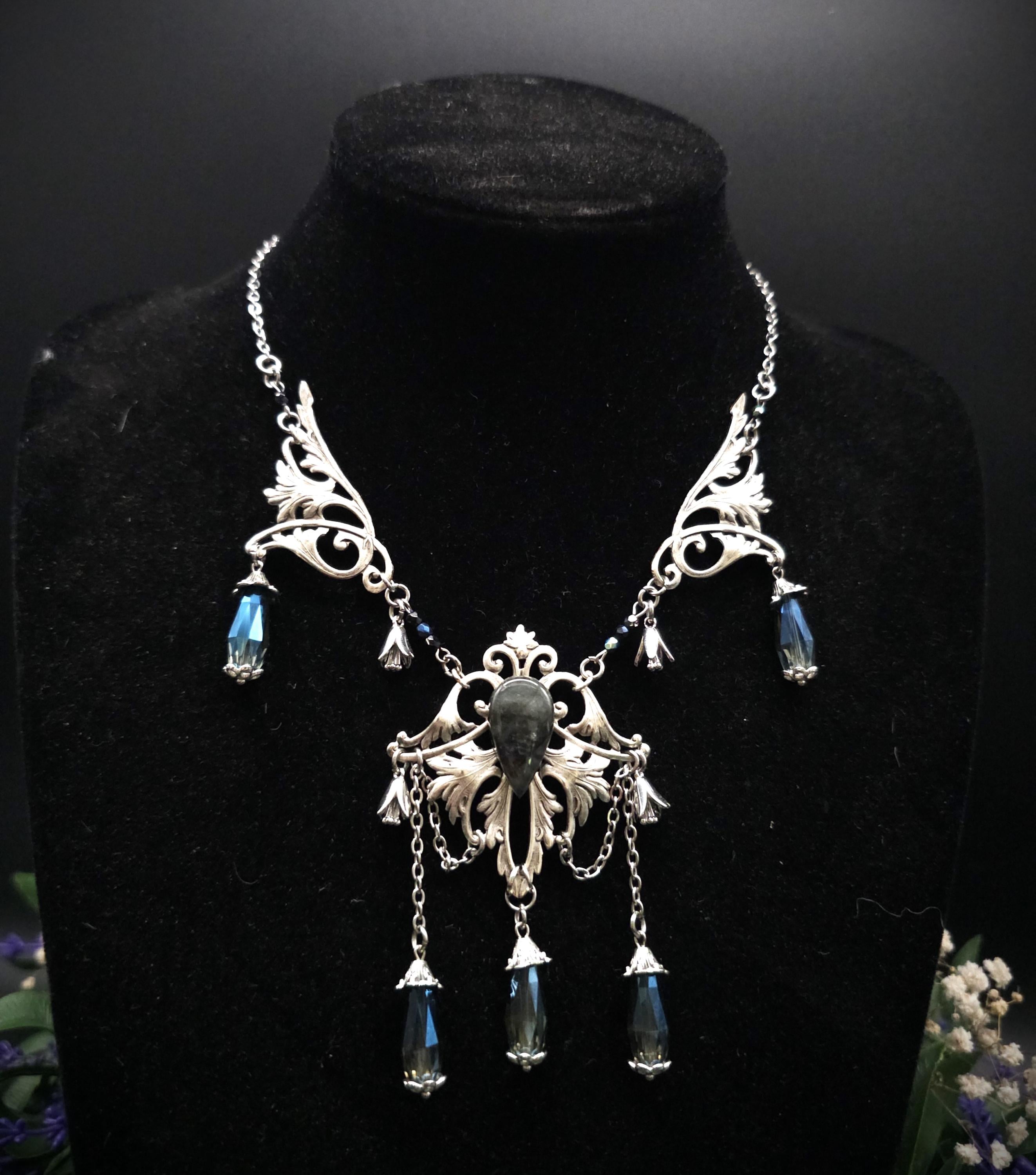 Dunkelblauer Labradorit Halskette ~ Art Nouveau Fantasy Schmuck ~ Hochzeitsschmuck
