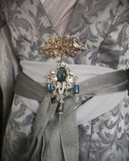 Labradorit Brosche Silber ~ Fantasy Gürtelbrosche mit Glasperlen ~ Art Nouveau Schmuck ~ Elbischer Schmuck ~