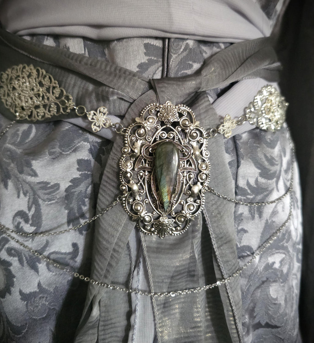 Fantasy Schmuckgürtel mit Labradorit ~ Elbischer Kettengürtel ~ Art Nouveau Hüftschmuck ~ größenverstellbar