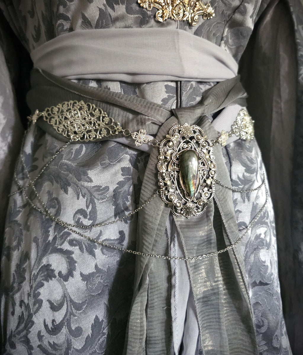 Fantasy Schmuckgürtel mit Labradorit ~ Elbischer Kettengürtel ~ Art Nouveau Hüftschmuck ~ größenverstellbar