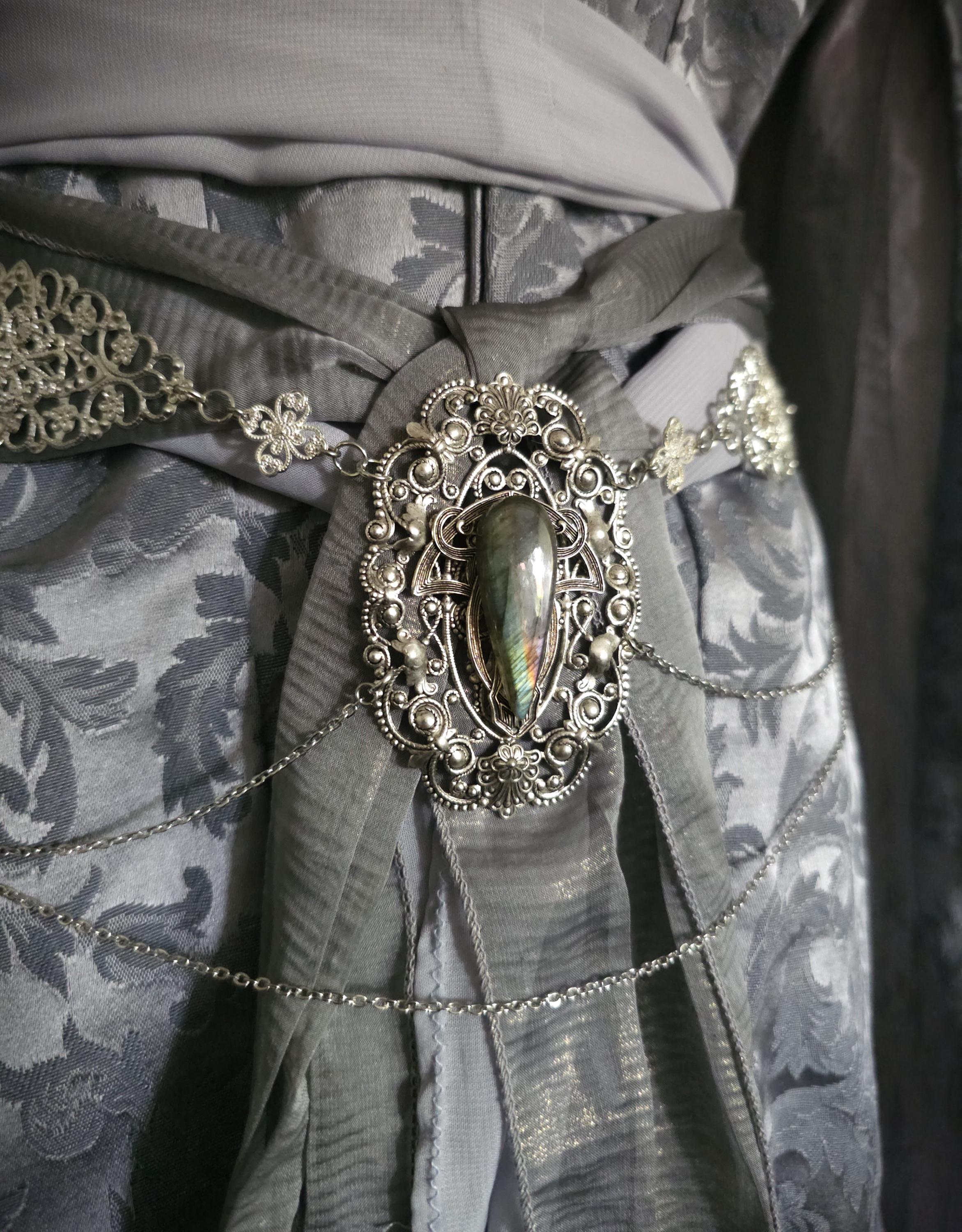 Fantasy Schmuckgürtel mit Labradorit ~ Elbischer Kettengürtel ~ Art Nouveau Hüftschmuck ~ größenverstellbar