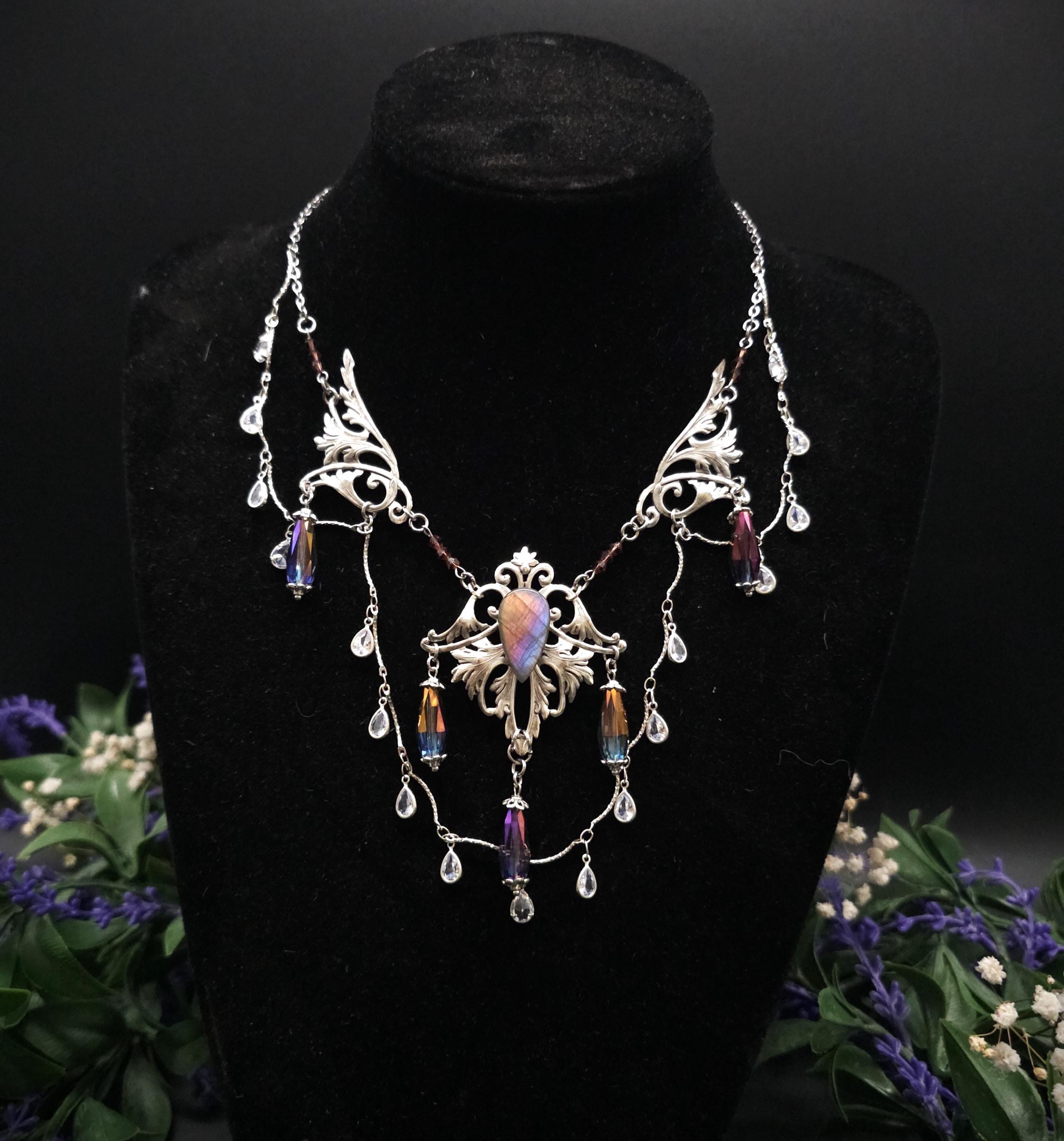 Regenbogen Labradorit Halskette ~ Art Nouveau Fantasy Collier ~ Fantasy Accessoire
