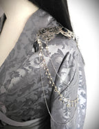 Broschen Paar mit Blaufluss Cabochon ~ Kostüm Accessoire ~Pin Brosche Schalnadel ~ Hochzeits-Schmuck