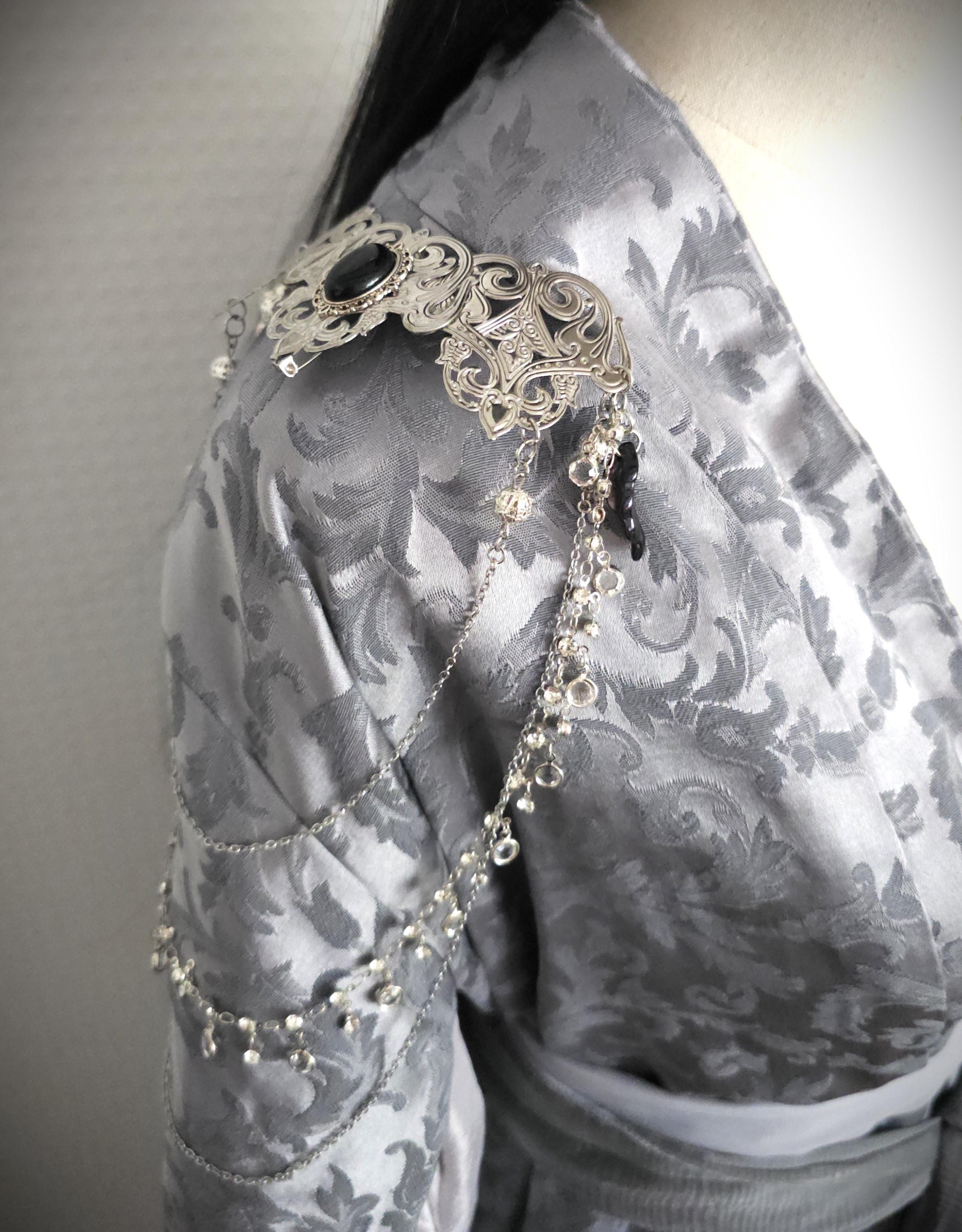 Broschen Paar mit Blaufluss Cabochon ~ Kostüm Accessoire ~Pin Brosche Schalnadel ~ Hochzeits-Schmuck