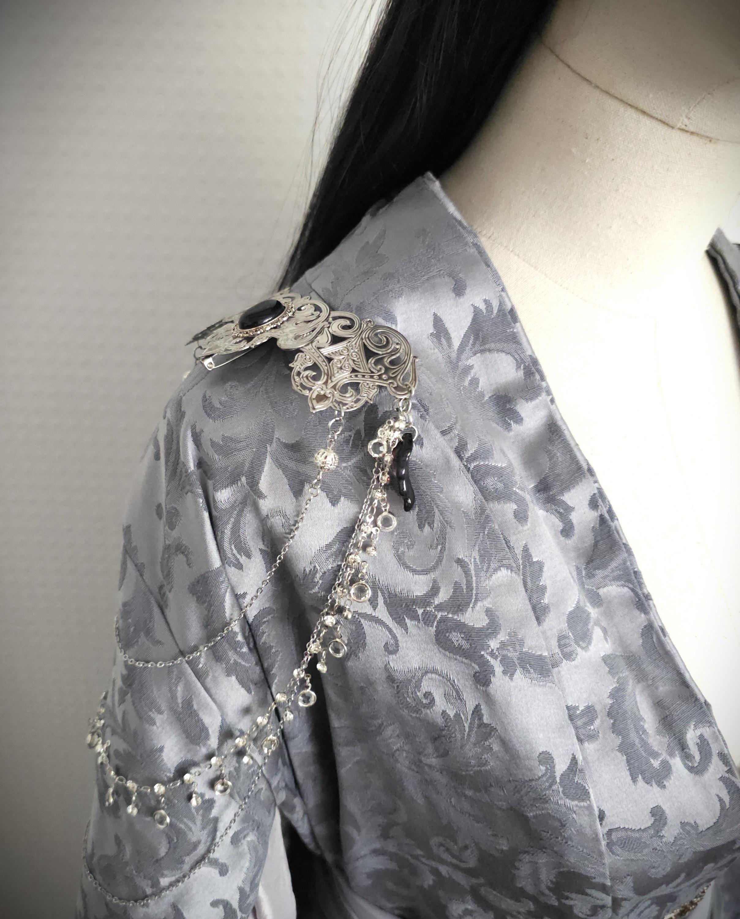 Broschen Paar mit Blaufluss Cabochon ~ Kostüm Accessoire ~Pin Brosche Schalnadel ~ Hochzeits-Schmuck