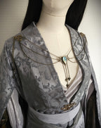 Labradorit Broschenkette ~ Fantasy Ausschnittschmuck mit Blättern ~ Cape Chain ~ Bronze Chain