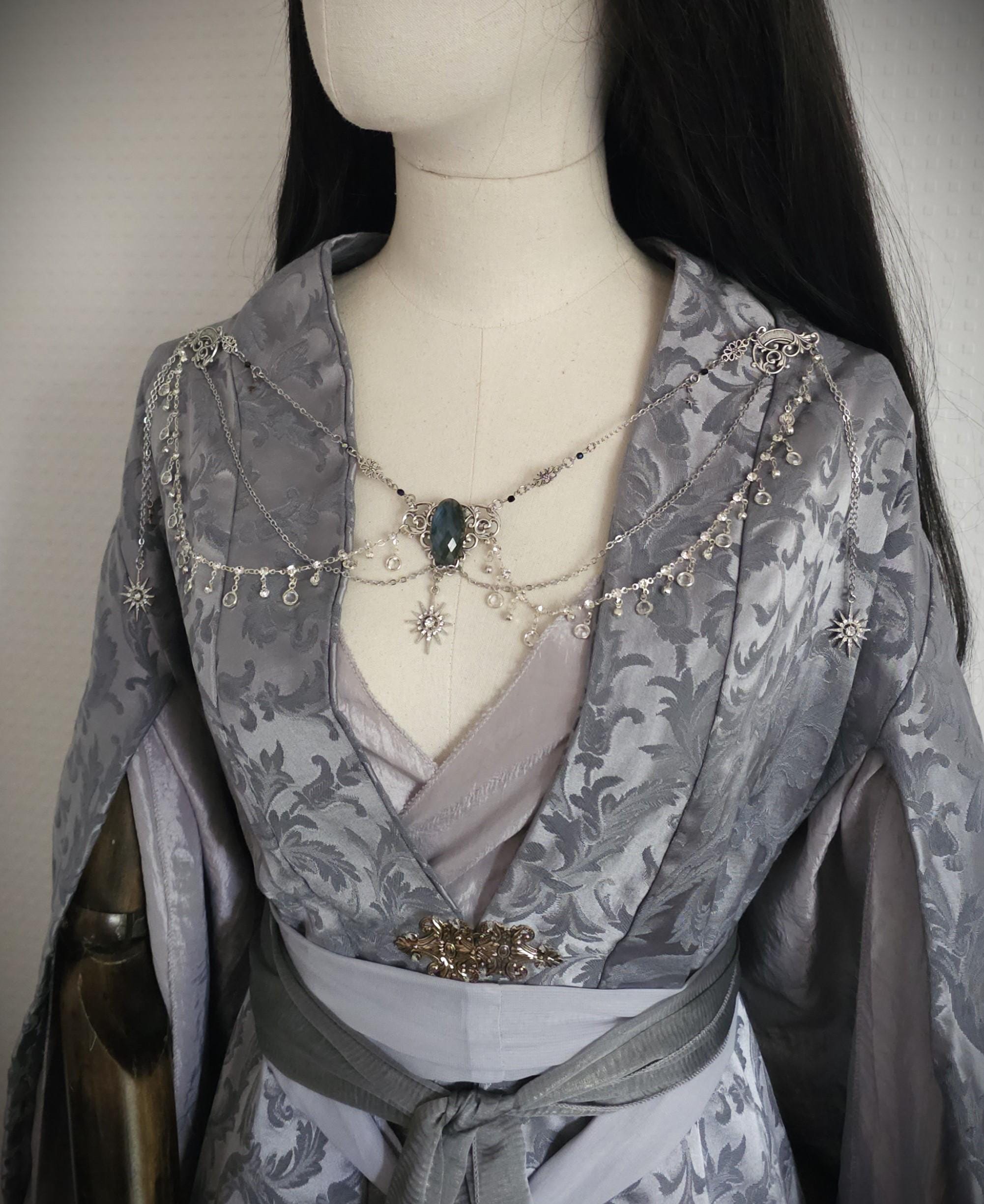 Labradorit Brosche ~ Ausschnittschmuck Silber ~ Elfischer Fantasy Schmuck ~ Schulterkette