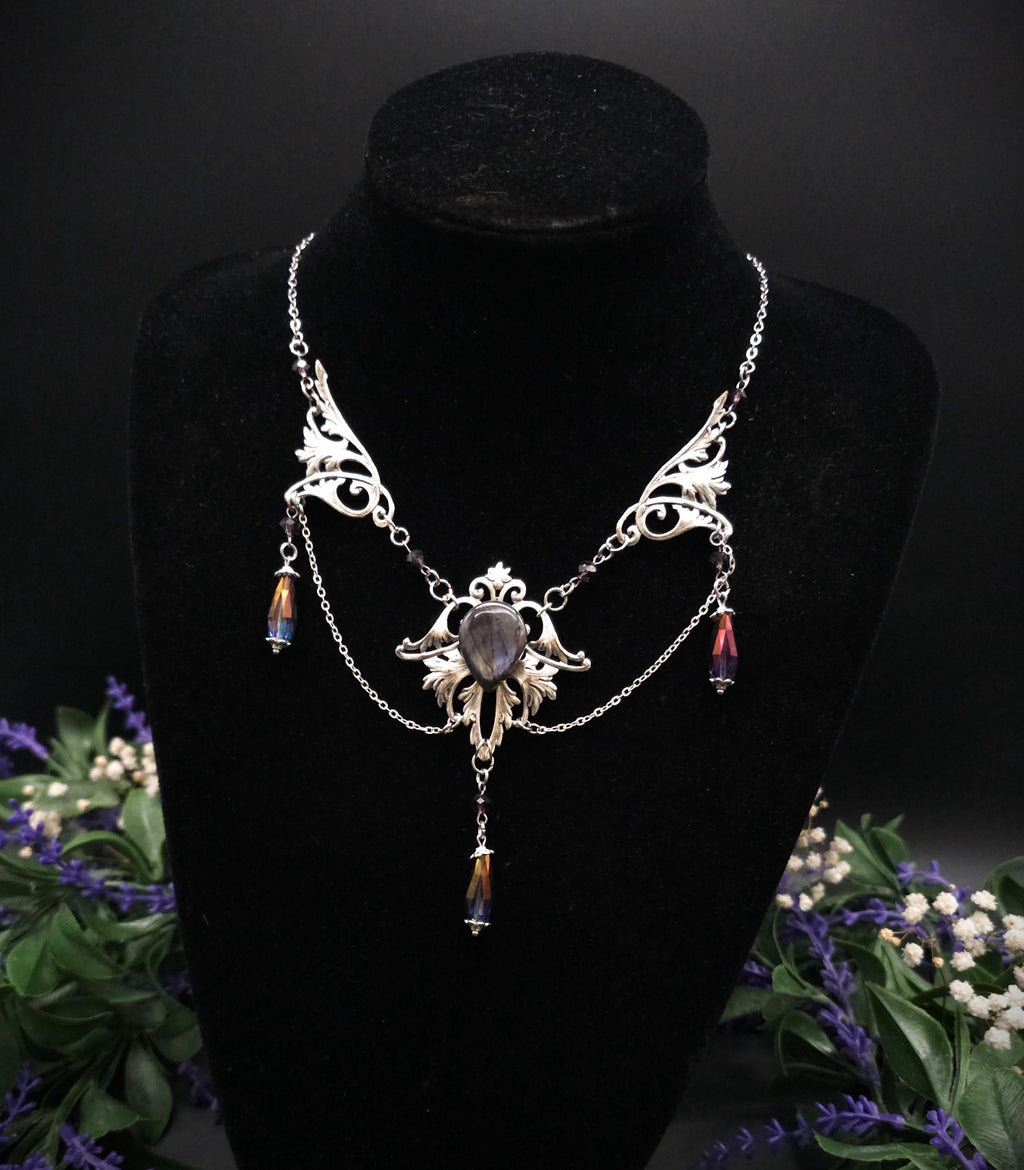 Labradorit Halskette Art Nouveau ~ Jugendstil Kette mit violettem Labradorit ~ Fantasy Schmuck ~ Gothic Statement Necklace