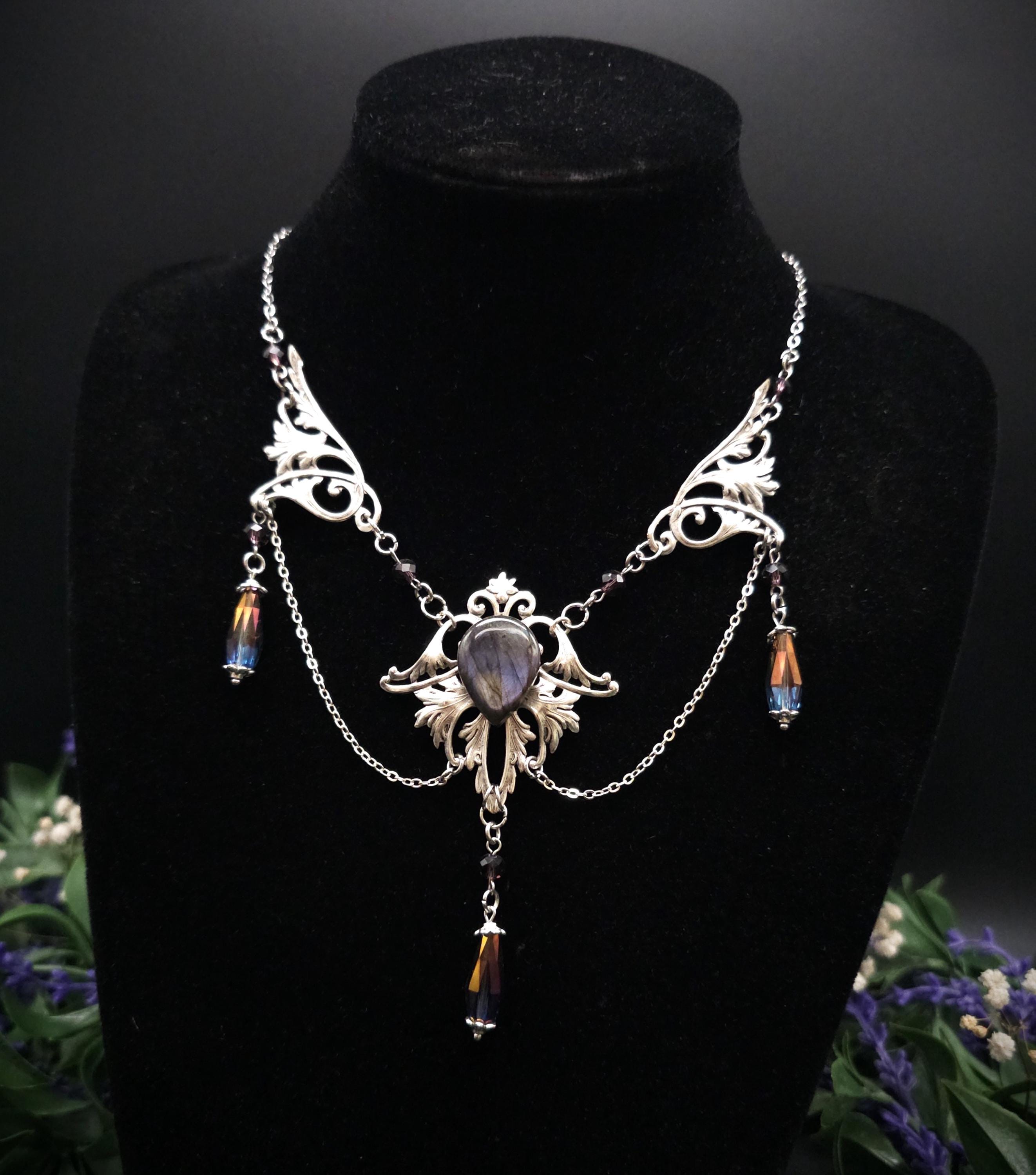 Labradorit Halskette Art Nouveau ~ Jugendstil Kette mit violettem Labradorit ~ Fantasy Schmuck ~ Gothic Statement Necklace