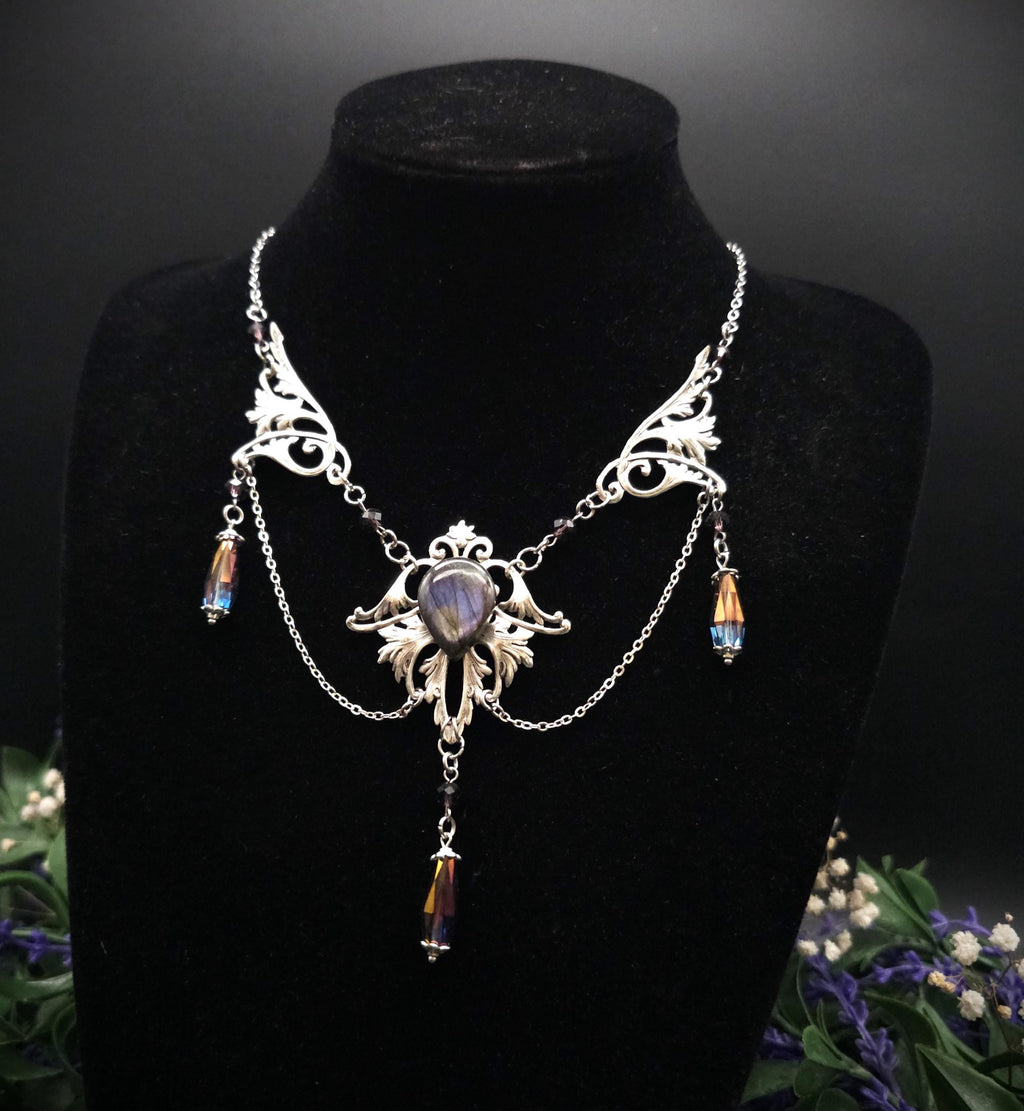Labradorit Halskette Art Nouveau ~ Jugendstil Kette mit violettem Labradorit ~ Fantasy Schmuck ~ Gothic Statement Necklace
