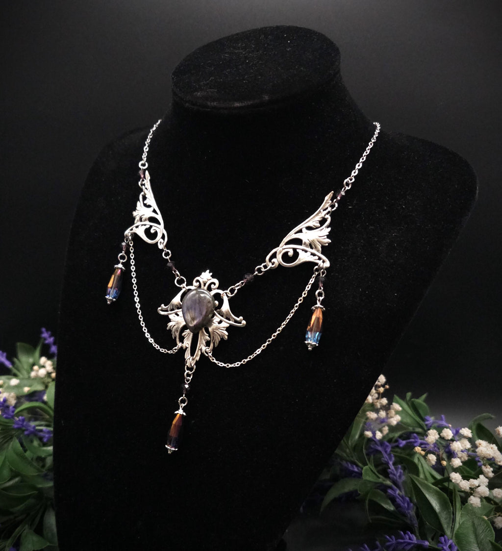 Labradorit Halskette Art Nouveau ~ Jugendstil Kette mit violettem Labradorit ~ Fantasy Schmuck ~ Gothic Statement Necklace