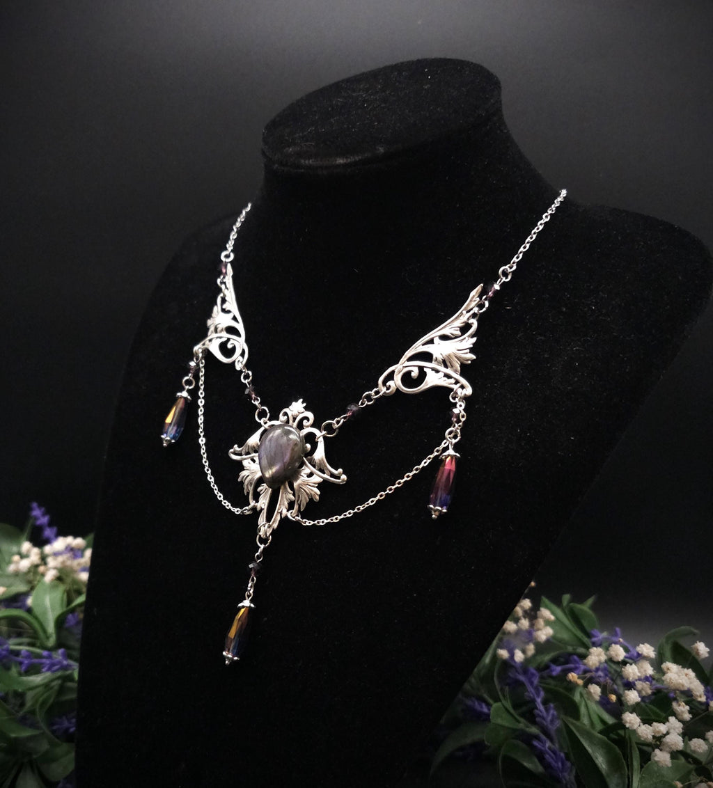 Labradorit Halskette Art Nouveau ~ Jugendstil Kette mit violettem Labradorit ~ Fantasy Schmuck ~ Gothic Statement Necklace