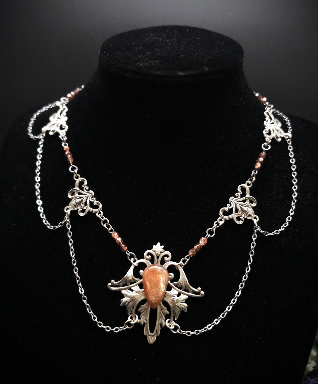 Sonnenstein Halskette ~ Art Nouveau Schmuck mit Naturstein ~ Elbische Kette ~ Jugendstil Fantasy Schmuck ~