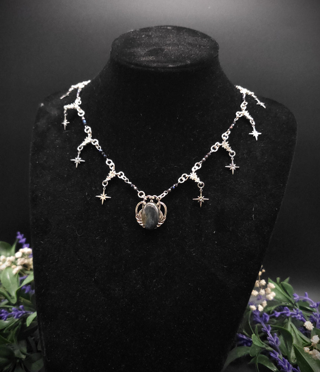 Labradorit Halskette mit Sternen ~ Art Nouveau Kette ~ Celestial Jewelry ~ Elbischer Fantasy Schmuck ~ Edelstahl