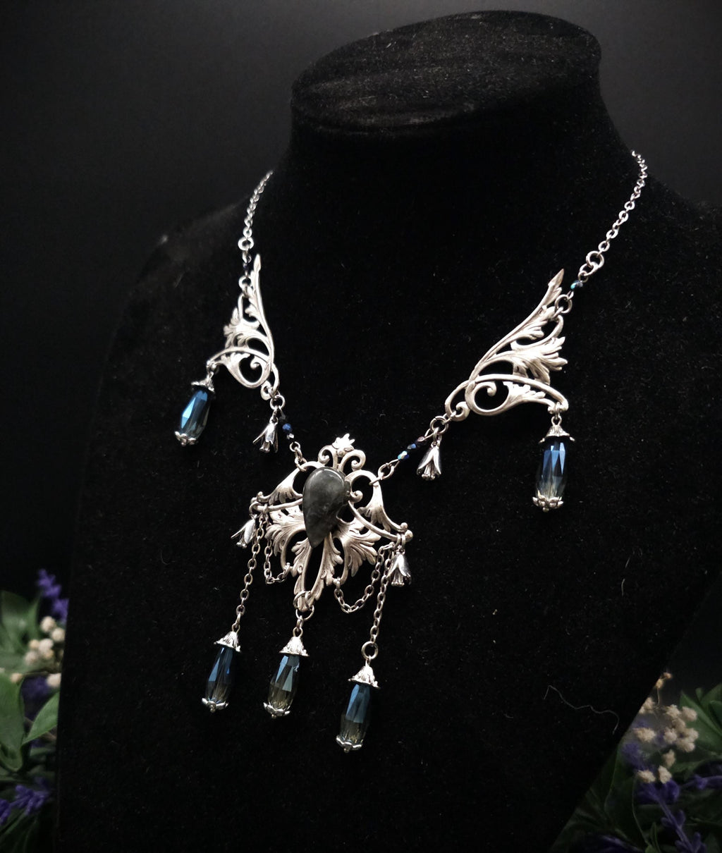 Dunkelblauer Labradorit Halskette ~ Art Nouveau Fantasy Schmuck ~ Hochzeitsschmuck