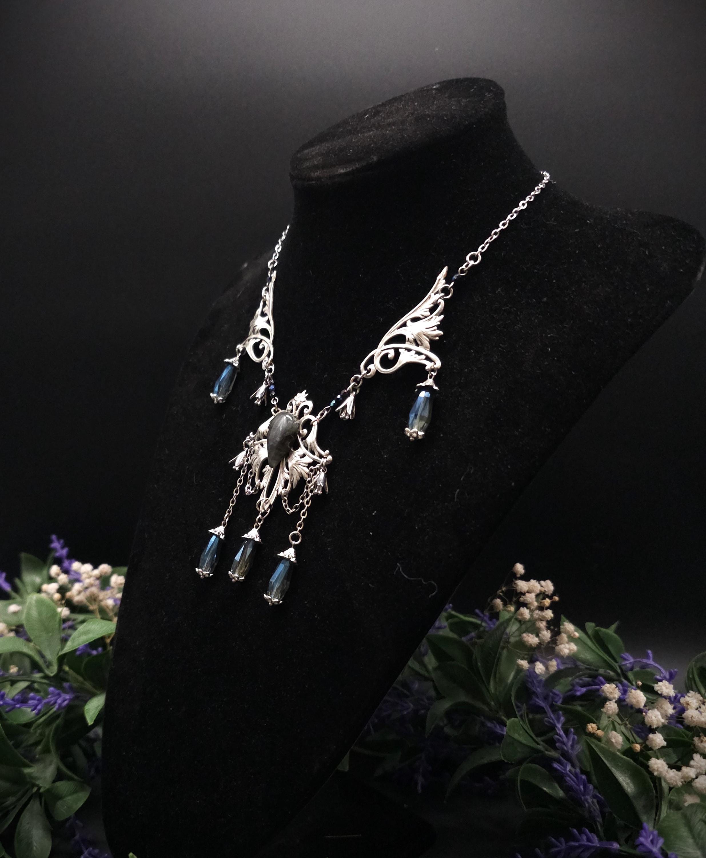Dunkelblauer Labradorit Halskette ~ Art Nouveau Fantasy Schmuck ~ Hochzeitsschmuck