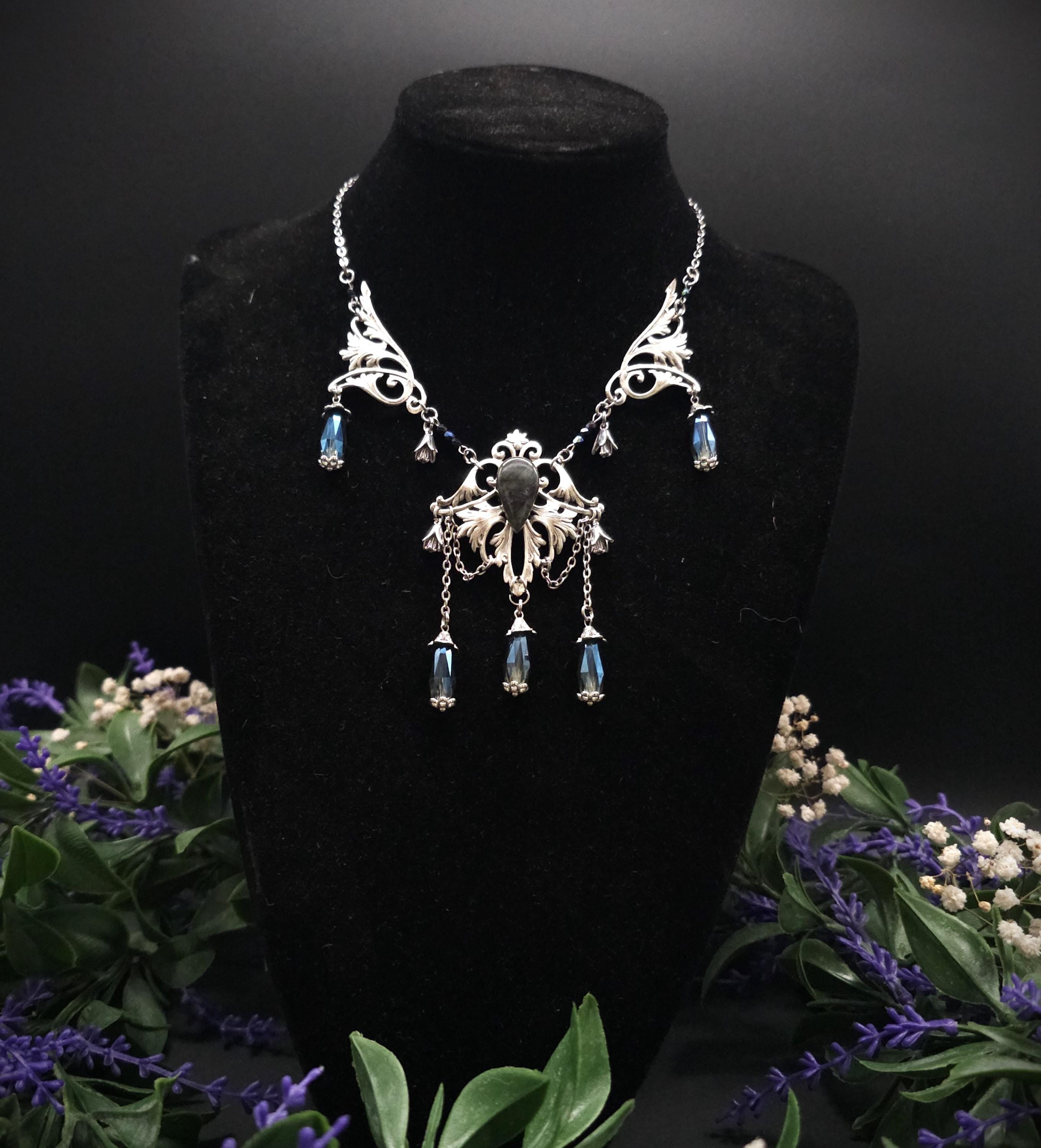 Dunkelblauer Labradorit Halskette ~ Art Nouveau Fantasy Schmuck ~ Hochzeitsschmuck