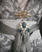 Labradorit Brosche Silber ~ Fantasy Gürtelbrosche mit Glasperlen ~ Art Nouveau Schmuck ~ Elbischer Schmuck ~