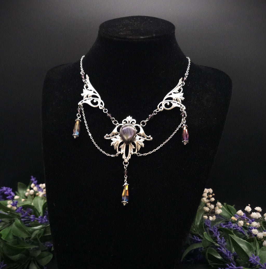 Labradorit Halskette Art Nouveau ~ Jugendstil Kette mit violettem Labradorit ~ Fantasy Schmuck ~ Gothic Statement Necklace