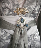 Labradorit Brosche Silber ~ Fantasy Gürtelbrosche mit Glasperlen ~ Art Nouveau Schmuck ~ Elbischer Schmuck ~