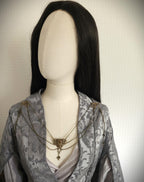 Labradorit Broschenkette ~ Fantasy Ausschnittschmuck mit Blättern ~ Cape Chain Bronze