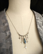 Edelstahl Halskette mit blaugrauer Glasperle ~ Stern Choker ~ Celestial Schmuck ~ Fantasy Accessoire ~ Sternenschmuck
