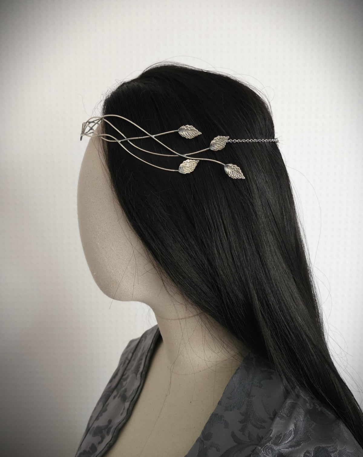 Elfen Diadem mit Blättern ~ versilberte Tiara ~ größenverstellbar ~ Fantasy Hochzeit ~Brautschmuck