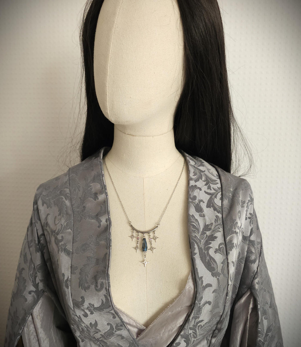 Edelstahl Halskette mit blaugrauer Glasperle ~ Stern Choker ~ Celestial Schmuck ~ Fantasy Accessoire ~ Sternenschmuck