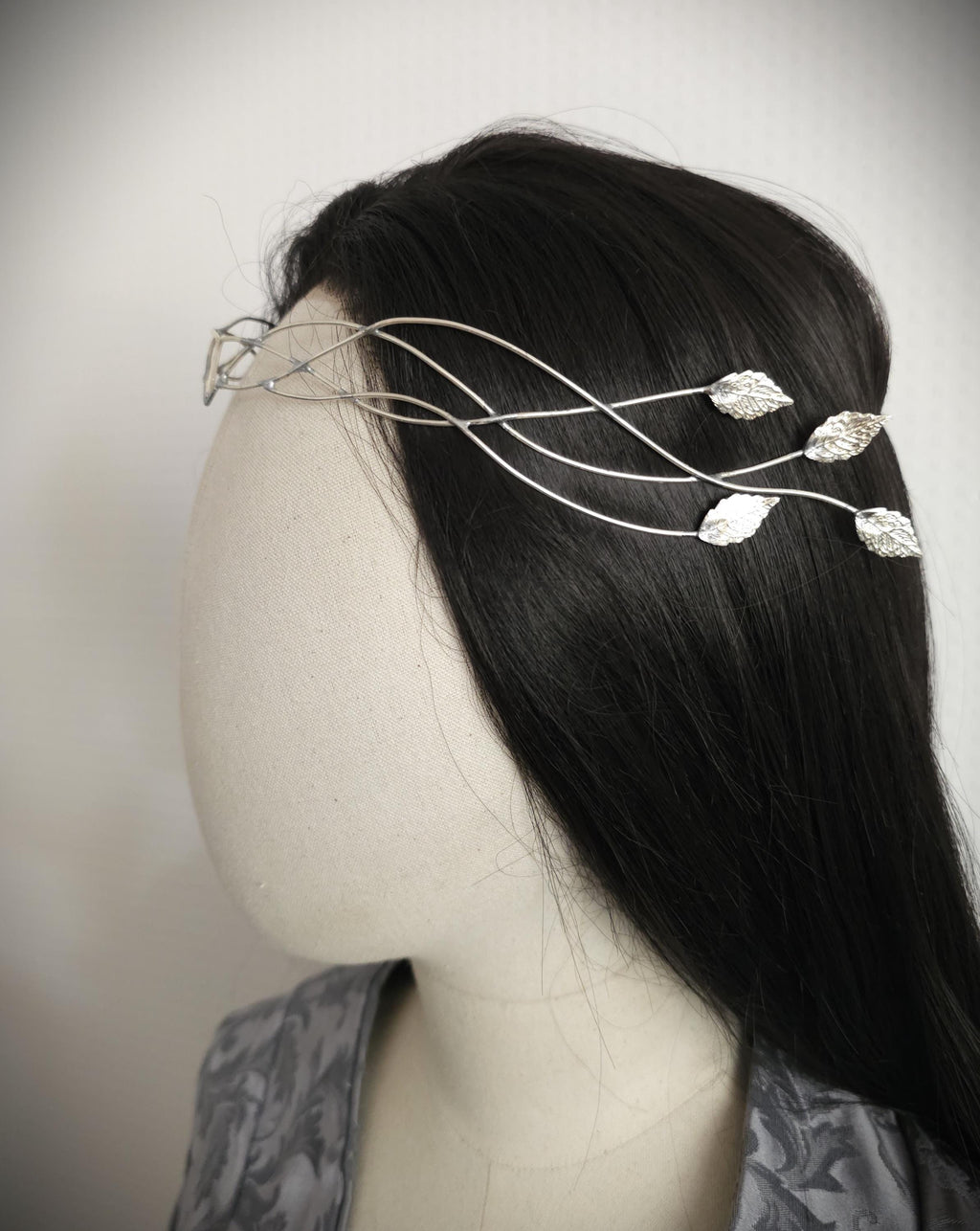 Elfen Diadem mit Blättern ~ versilberte Tiara ~ größenverstellbar ~ Fantasy Hochzeit ~Brautschmuck
