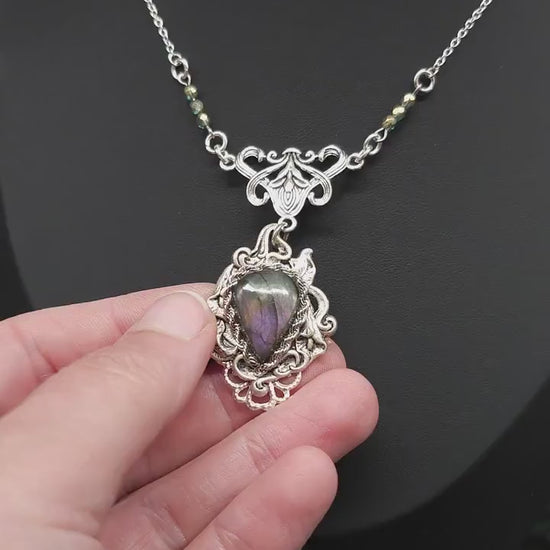Sterling Silver Art Nouveau Labradorite Necklace: Sage Pearl Collar