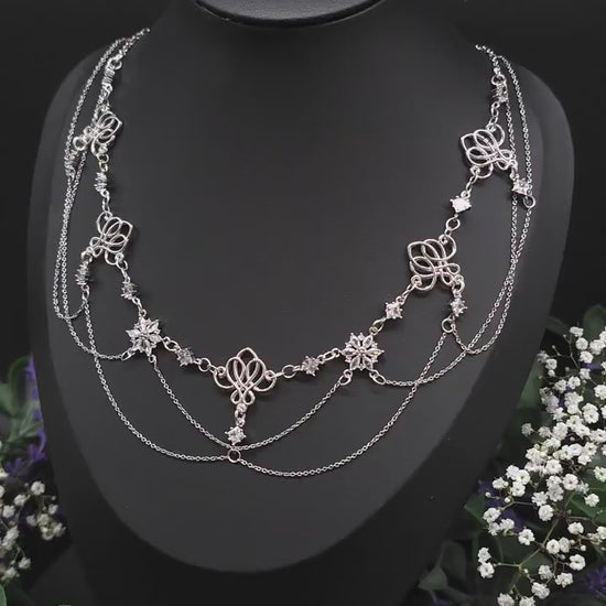Art Nouveau Collier mit Zirkonia – Elegante Jugendstil Halskette für Braut, Hochzeit & Abendgarderobe – Größenverstellbar