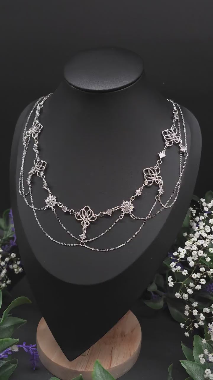 Art Nouveau Collier mit Zirkonia – Elegante Jugendstil Halskette für Braut, Hochzeit & Abendgarderobe – Größenverstellbar