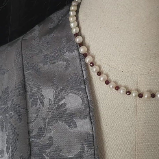 Halskette, Choker, facettierte Granate, Süßwasserperlen, handgefertigtes Collier