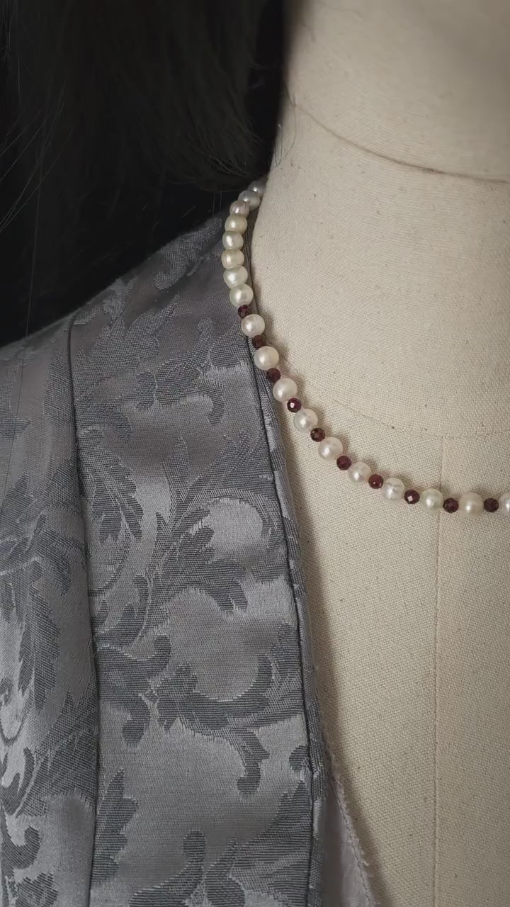 Halskette, Choker, facettierte Granate, Süßwasserperlen, handgefertigtes Collier