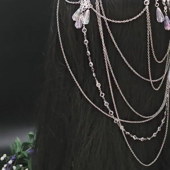 Elfenhaftes Headpiece mit Perlen & Kristallen - Handgefertigter Fantasy Haarschmuck für Hochzeit, Cosplay und Festival
