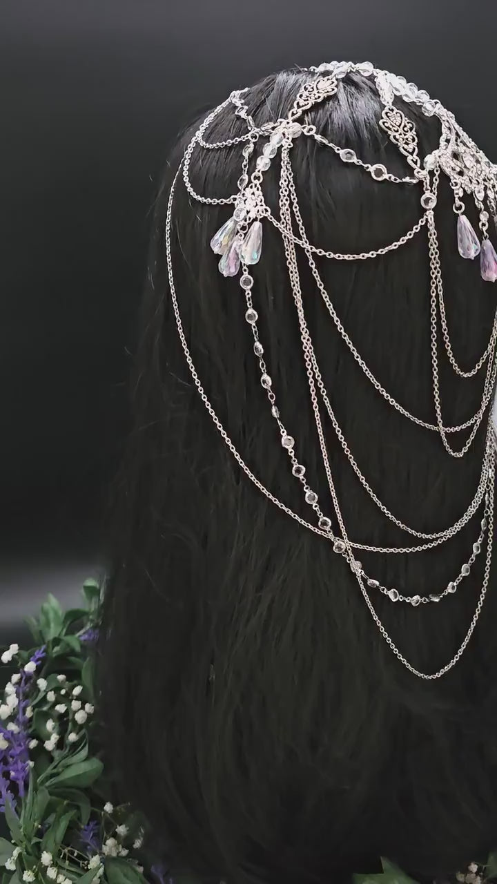 Elfenhaftes Headpiece mit Perlen & Kristallen - Handgefertigter Fantasy Haarschmuck für Hochzeit, Cosplay und Festival