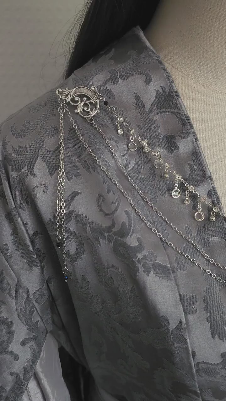 Labradorit Broschenkette ~ Fantasy Ausschnittschmuck Art Nouveau Elementen ~ Cape Chain ~ Celestial Jewelry