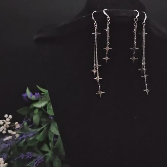 Kurze 925er Sterling Silber Stern-Ohrringe ~ Edelstahl Sterne ~ filigraner Ohrschmuck ~ Fantasy Ohrhaken