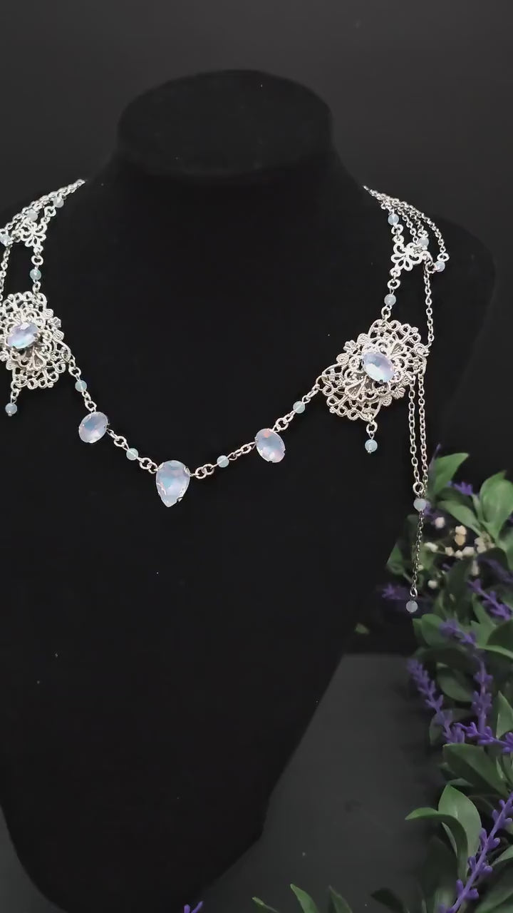 Opalith Headpiece ~ Collier 2-in-1 ~ Elfenkrone & Kette ~ Witchy Fantasy Schmuck ~ Filigranes Headpiece ~ Braut Schmuck ~ Größenverstellbar