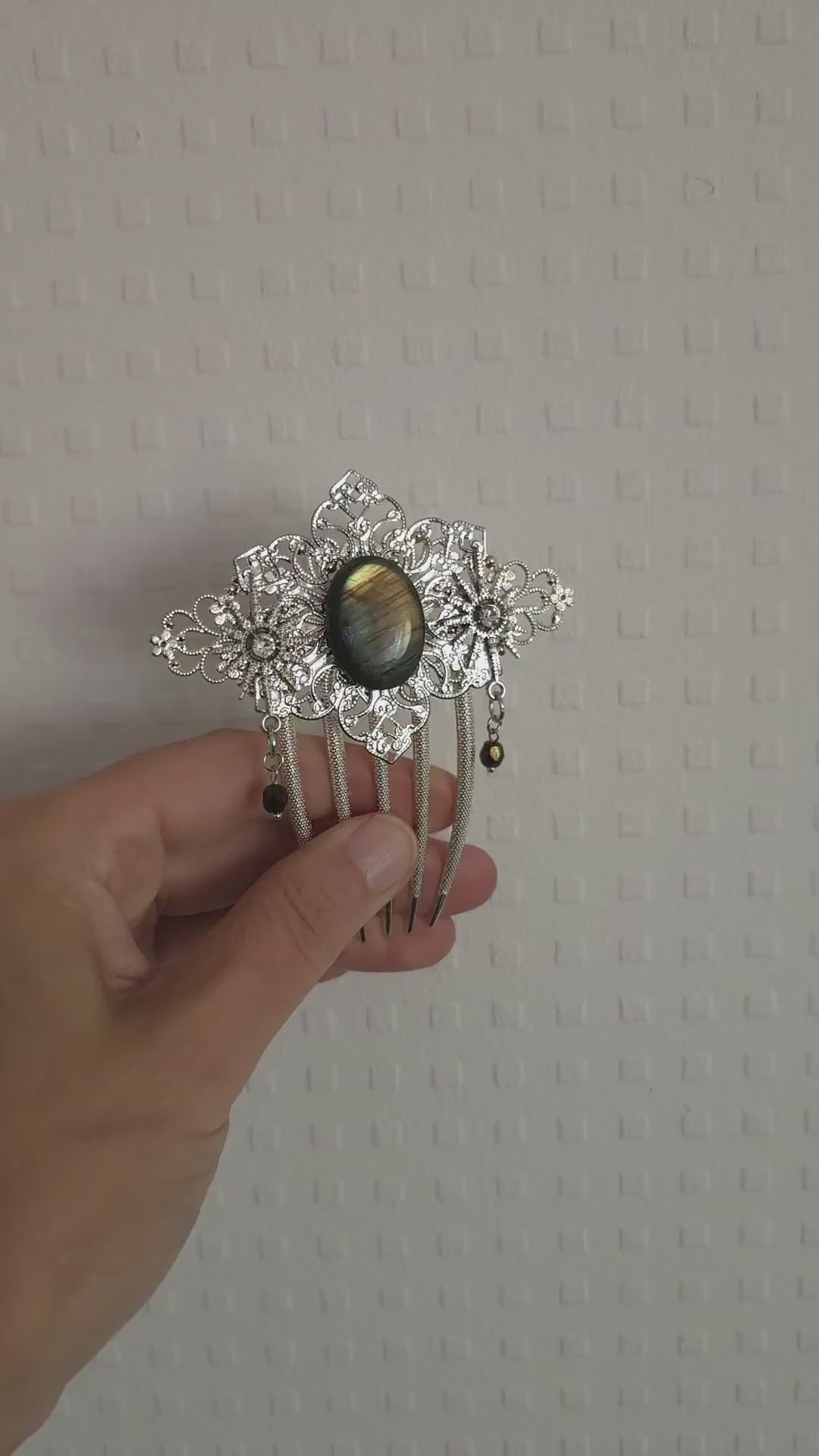 Labradorit Haarkamm ~ filigraner Haarschmuck mit Sternen ~ Art Nouveau Accessoire ~ Hochzeit, Fantasy & LARP