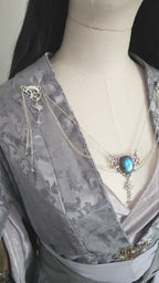 Labradorit Brosche ~ Ausschnittschmuck Silber ~ Elfischer Fantasy Schmuck ~ Schulterkette