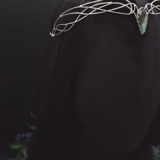 Versilbertes Kupferdraht-Diadem mit Labradorit ~ Elfen Diadem ~ Fantasy Krone ~ größenverstellbar