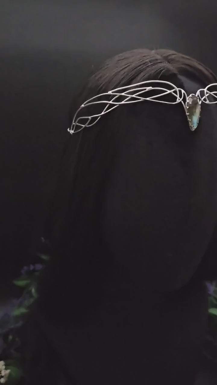 Versilbertes Kupferdraht-Diadem mit Labradorit ~ Elfen Diadem ~ Fantasy Krone ~ größenverstellbar