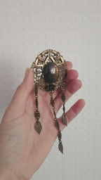 Bronzefarbene Fantasy Brosche ~ Handgefertigter Art Nouveau Pin mit Labradorit ~ Elbenschmuck ~ Elfen Accessoire