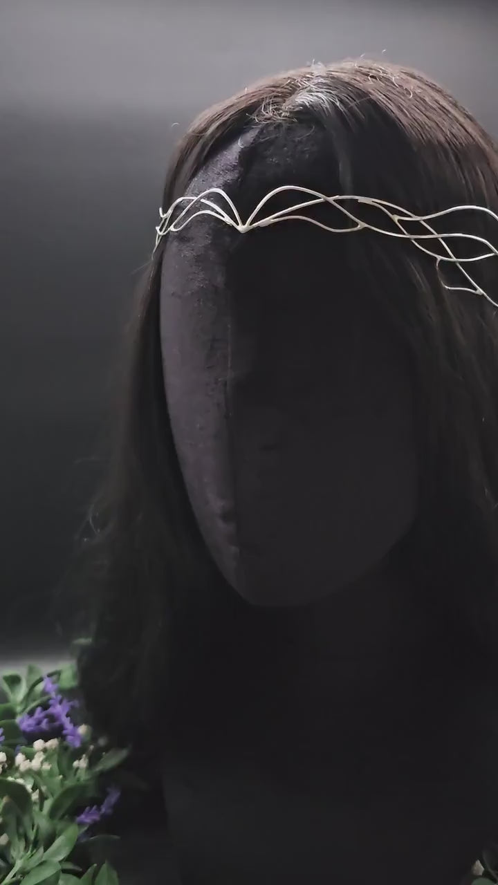 Versilbertes Elfen-Diadem "Ereyah" ~ Draht Tiara im Art Nouveau Design ~ Größenverstellbar ~ Accessoire für LARP, Cosplay und Hochzeiten