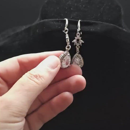 925er Sterling Silber Ohrringe mit Zirkonia Anhängern - Hochzeit & Braut-Accessoire - Vintage, Gothic, Jugendstil inspirierter Schmuck